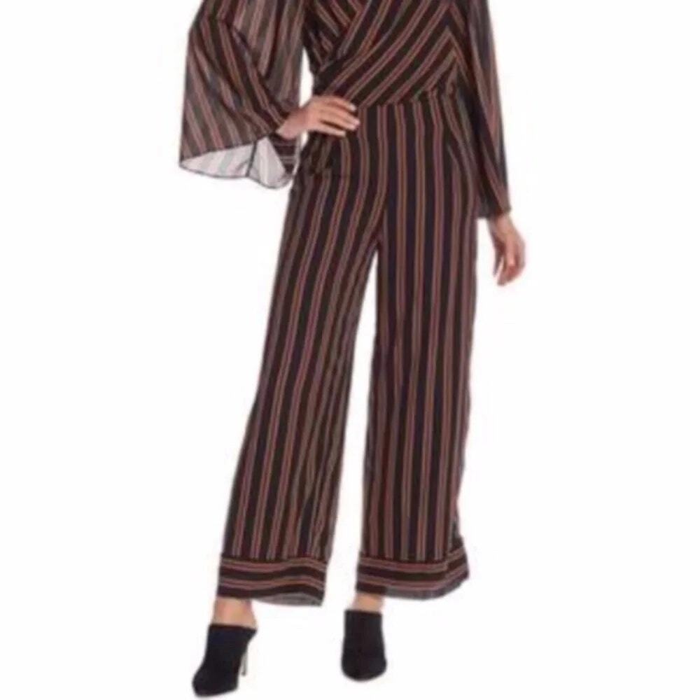 DO+BE Black Brown Striped Wide Leg Back Zip Pants Women's Size 12*